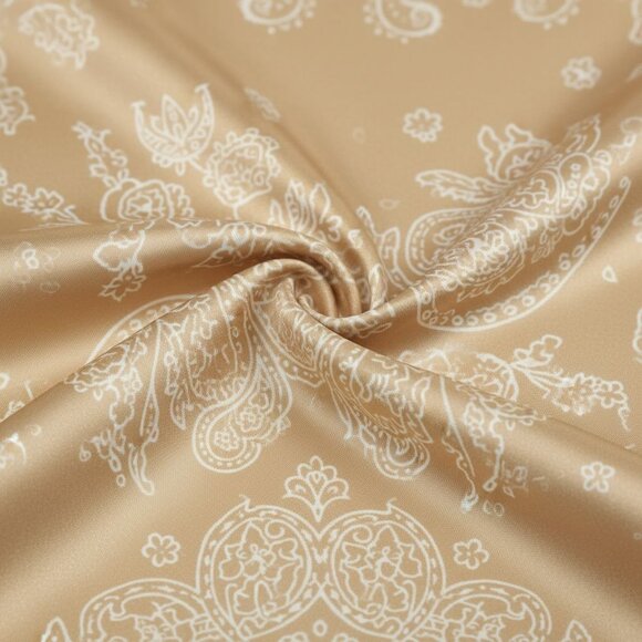 Beige White Paisley Square Scarf Wild Rag Bandana Print Satin Neck Head Wrap 27 - Picture 2 of 13